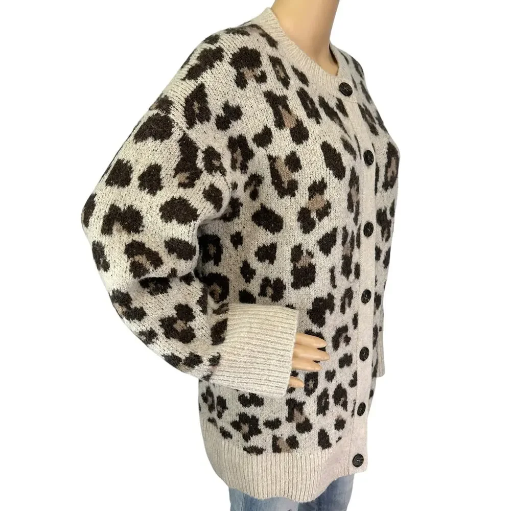 J. Crew Oversized Cardigan Sweater in Leopard Print BJ572 Size S
